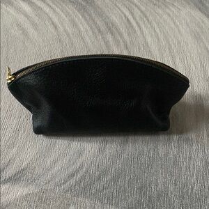 Portland Leather Black Leather Pouch with Gold Zipper